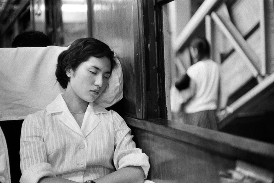 In the train between Tokyo and Enoshima, 1958