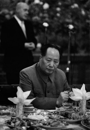 Mao Zedong during a banquet for the reception of the Polish Prime minister, Beijing, China, 1957
