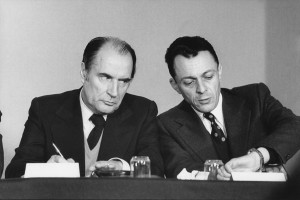 François Mitterrand and Michel Rocard at the Parti socialiste convention, Paris, 1974