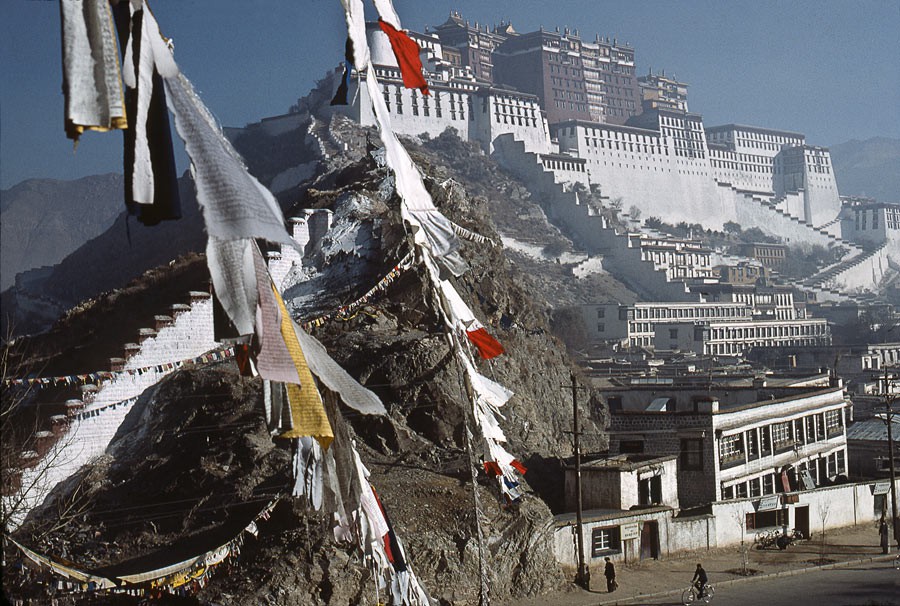 Hundreds of prayer flags are attached in front of the Potala, Lhassa, 1985