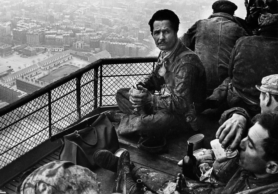 Lunch of the painters of the Eiffel tower, Paris, 1953