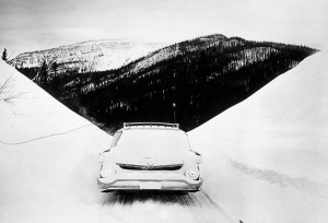 Road between Dawson Creek and Prince George, heading to Vancouver, Canada, 1958